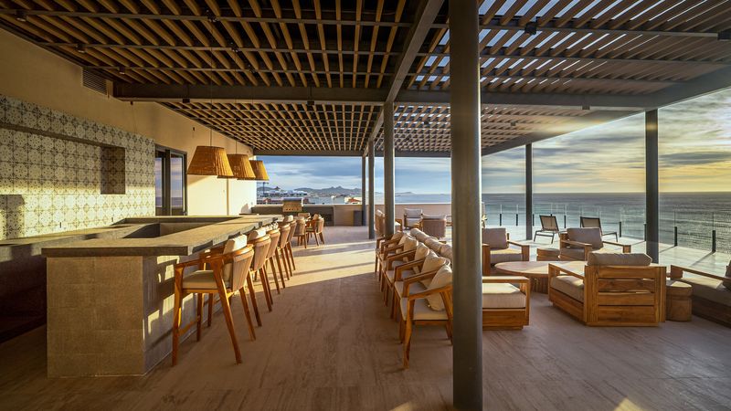 The rooftop bar at sunrise