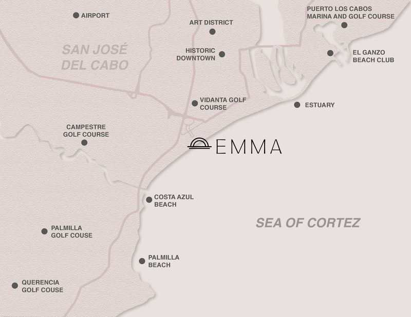Map of San José del Cabo showing EMMA on the beach